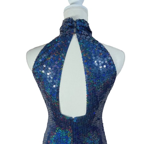 Adrianna Papell Evening Dress Navy Blue Iridescent Sequins Column Gown Size 2 - Picture 7 of 11